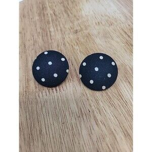 Vintage Attitude Paris Fabric Clip On Earrings From the 80s Black Polka Dot